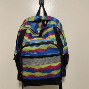 LL Bean Kids Junior Book Bag Backpack Multicolor School Reflective strip